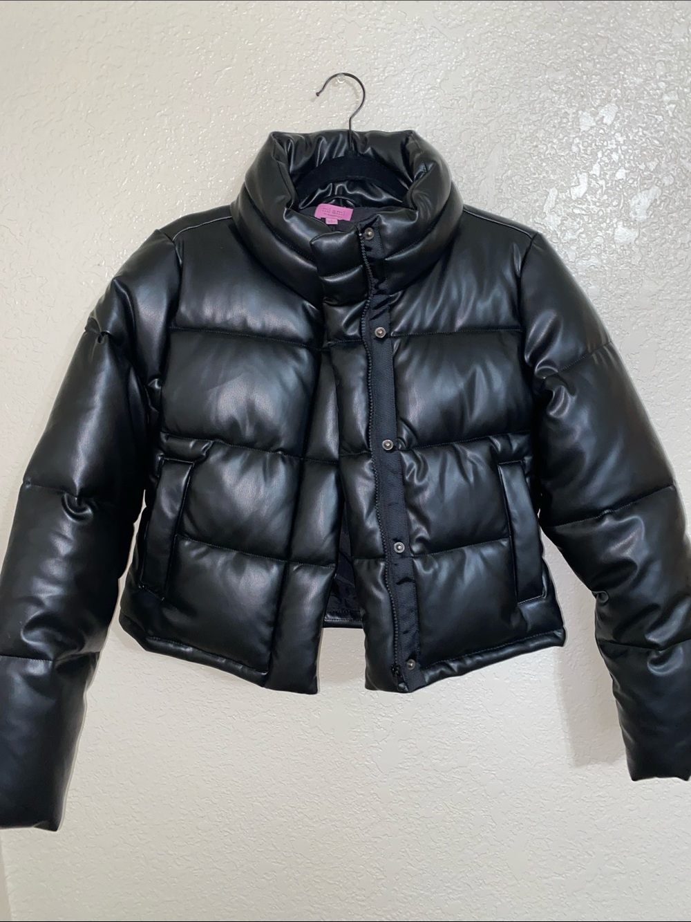 Faux leather Cropped Puffer Jacket